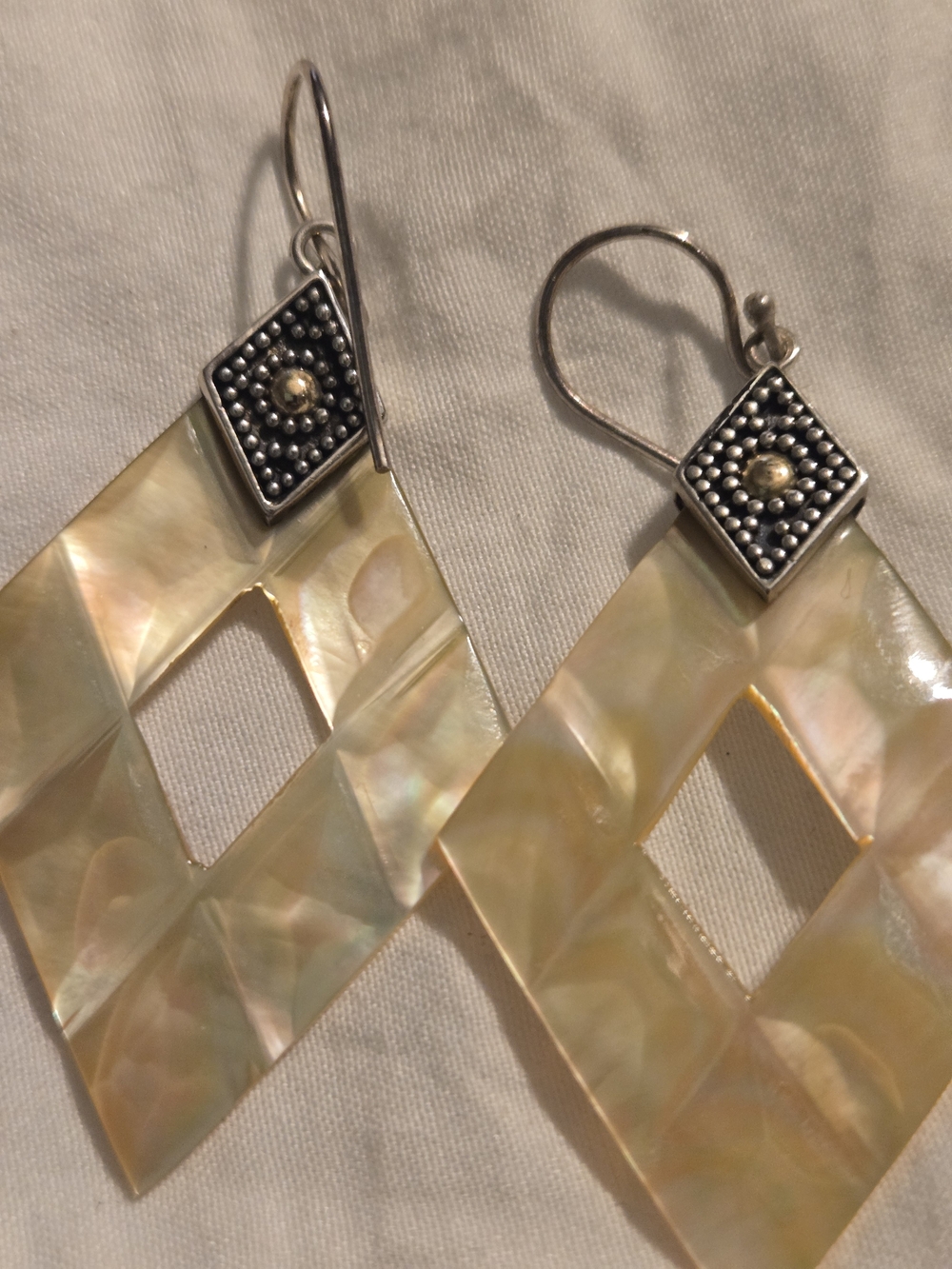 Robert Manse 925 Sterling Silver 18K Gold Mother of Pearl Dangle Earrings